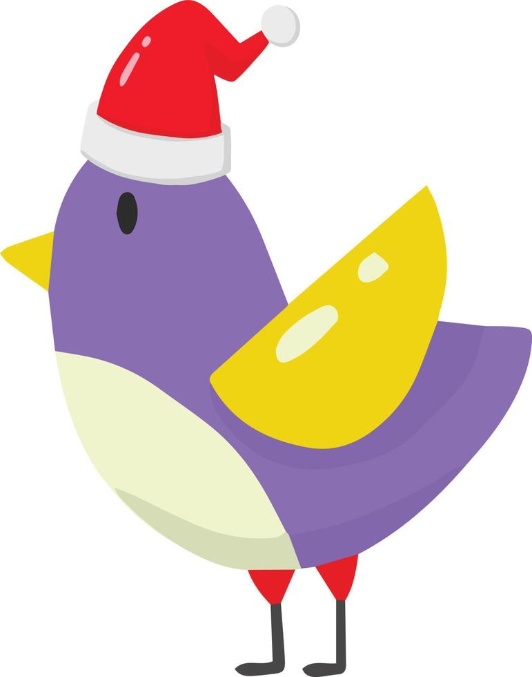 Hand Drawn happy bird wearing christmas hat illustration vector