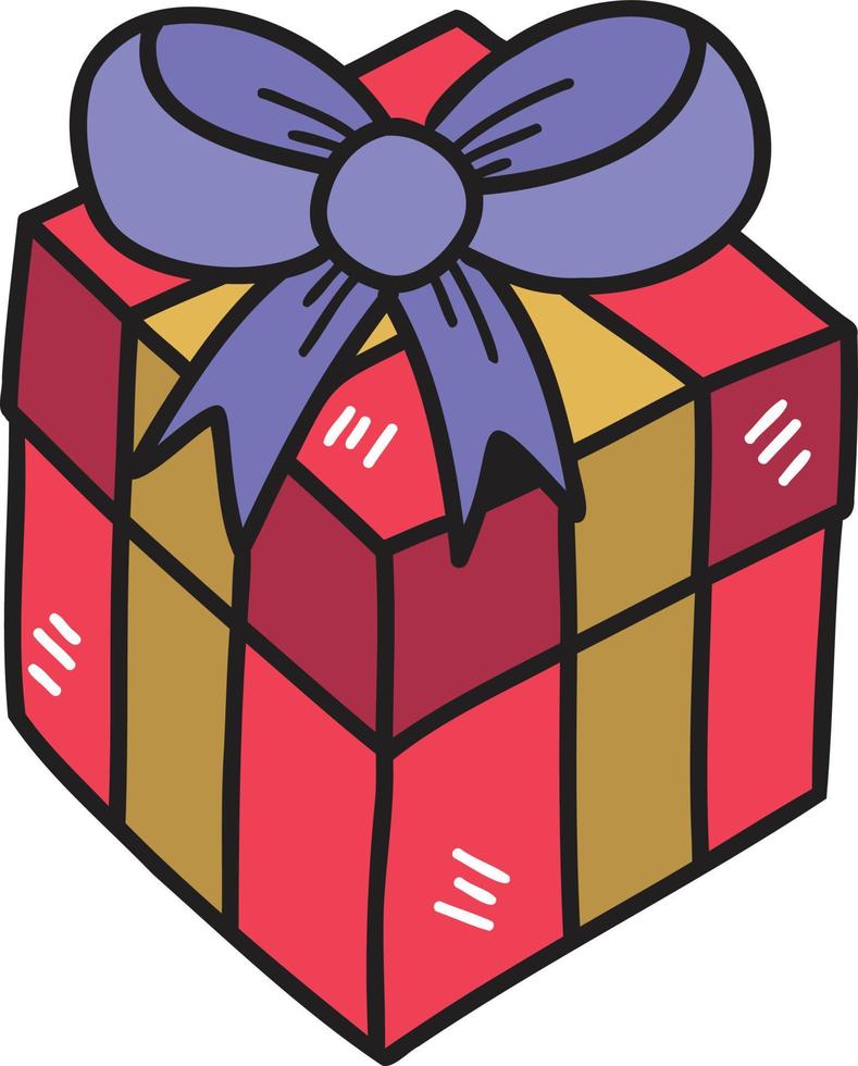 dibujado a mano ilustración de caja de regalo de navidad cuadrada vector