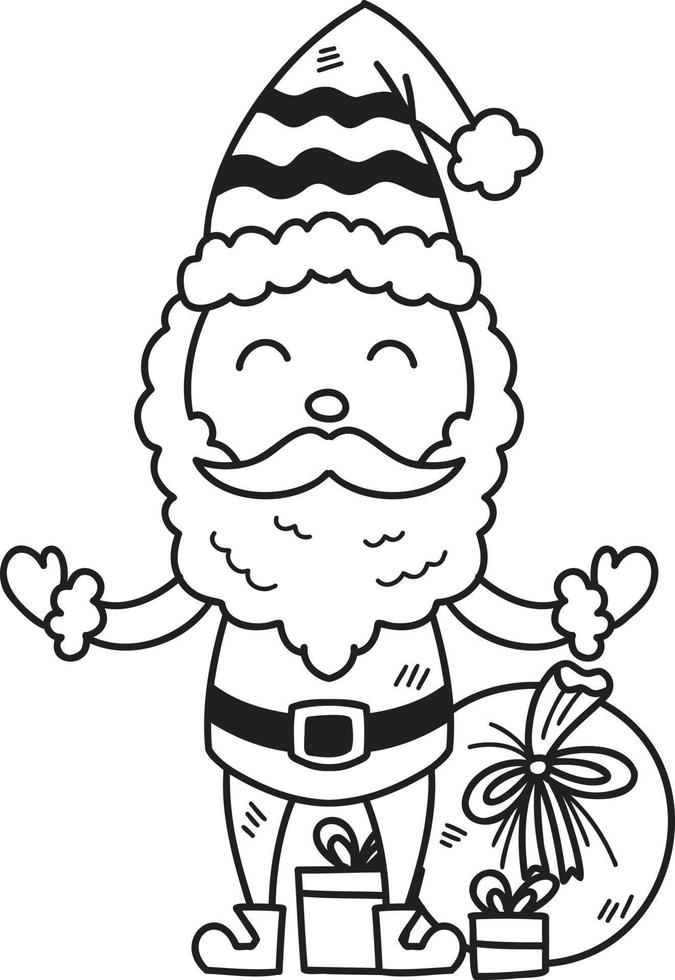 dibujado a mano santa claus con ilustración de bolsas de regalo vector