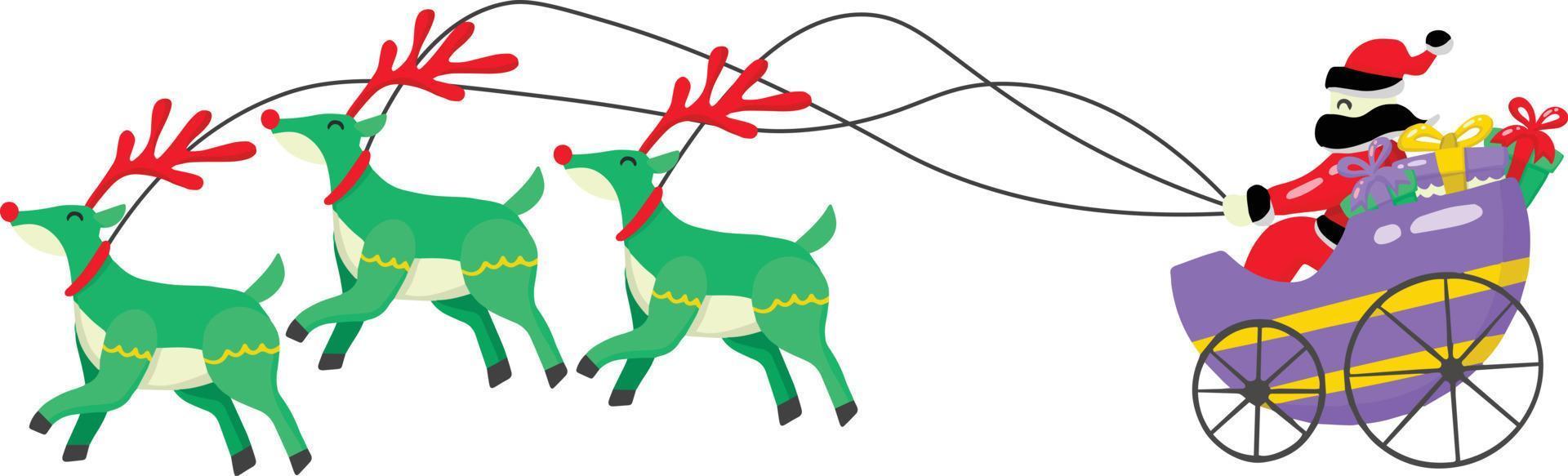 Hand Drawn cute Santa sleigh and reindeer illustration vector