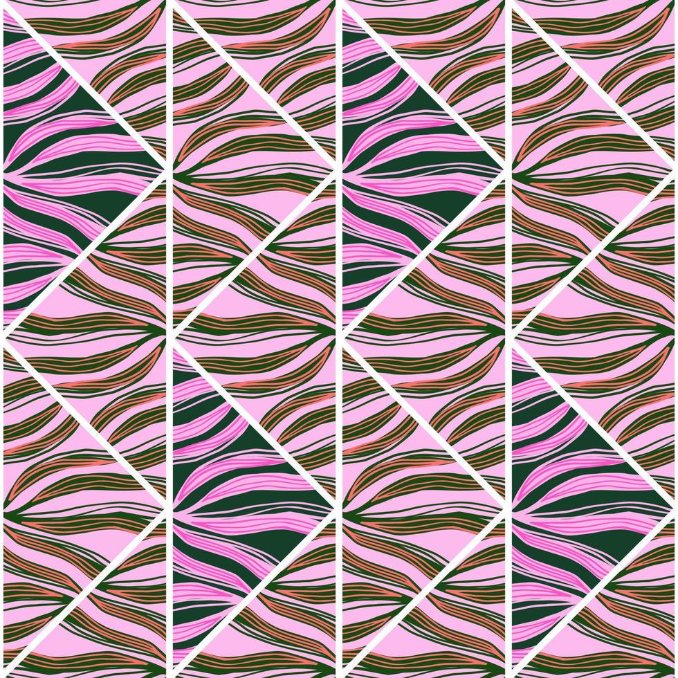 Contoured foliage mosaic seamless pattern. Abstract palm leaves tile. vector