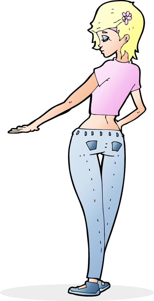 cartoon pretty girl in jeans and tee vector