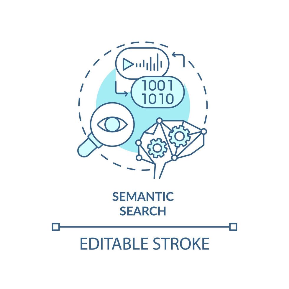 Semantic search turquoise concept icon. Relevant results. Search engine optimization abstract idea thin line illustration. Isolated outline drawing. Editable stroke. vector