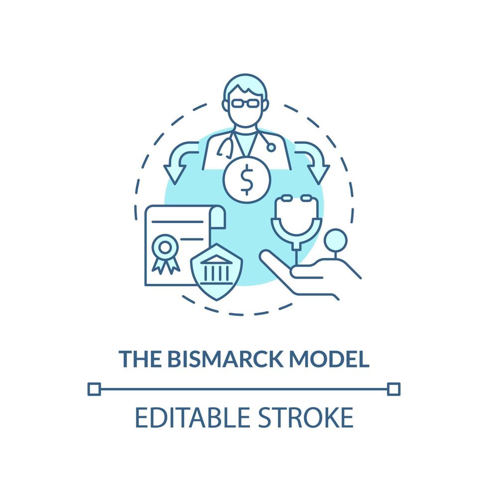 Bismarck model turquoise concept icon. Health care systems model abstract idea thin line illustration. Payroll deduction. Isolated outline drawing. Editable stroke. vector