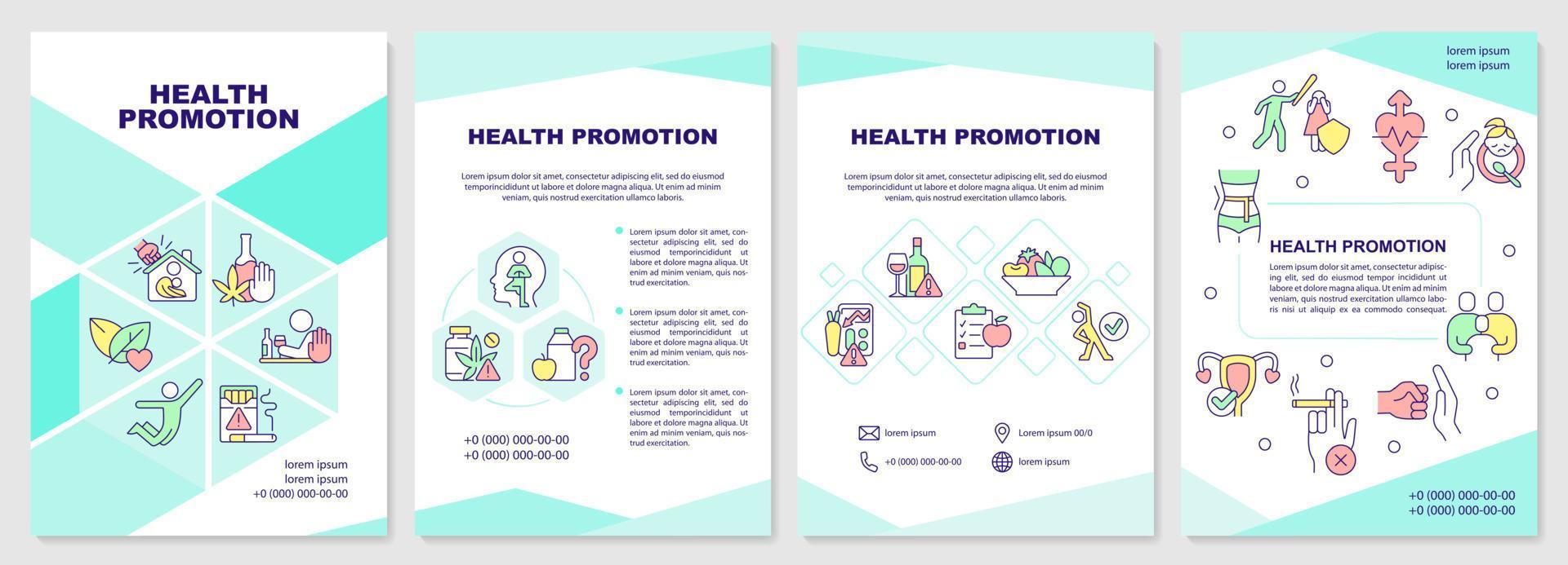 plantilla de folleto de menta de promoción de la salud. aumentar la conciencia. diseño de folletos con iconos lineales. 4 diseños vectoriales editables para presentación, informes anuales. vector