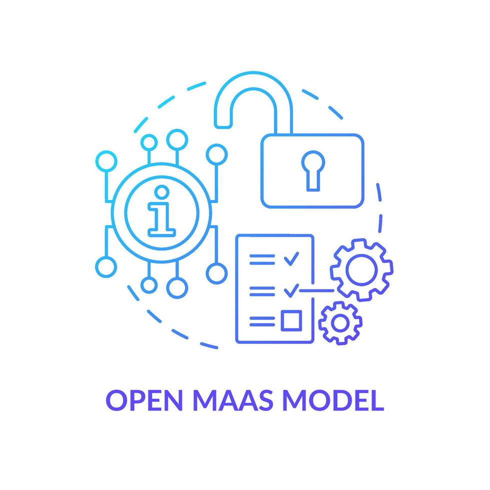 Open Maas model blue gradient concept icon. Regulated utility maas. Mobility as service model abstract idea thin line illustration. Isolated outline drawing. vector