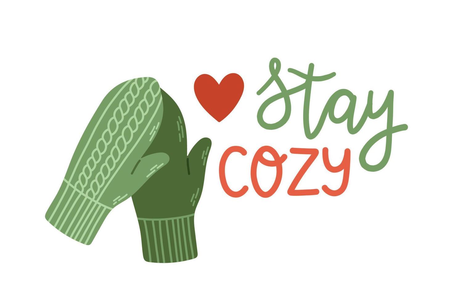 Winter woolen mittens lettering flat design vector illustration