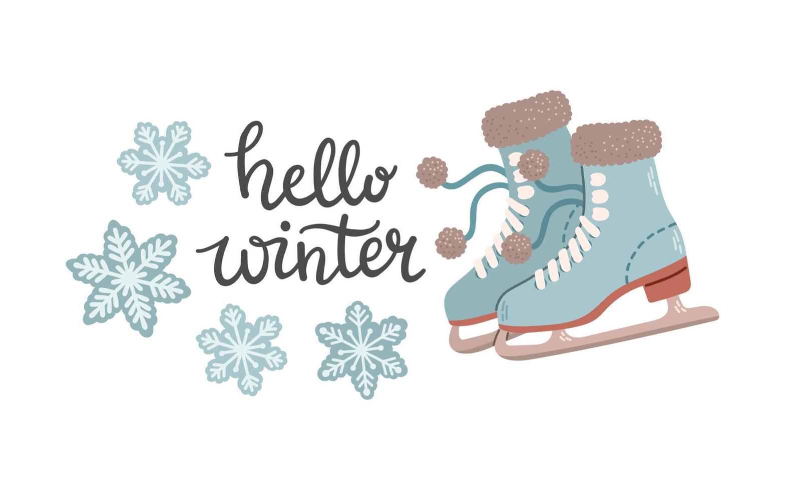 Figure skating skates lettering flat design isolated on white vector illustration