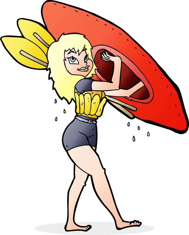 cartoon woman carrying canoe vector