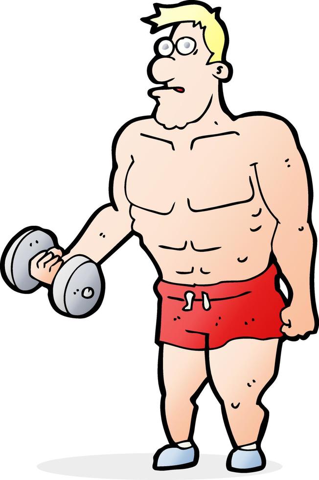 cartoon man lifting weights vector