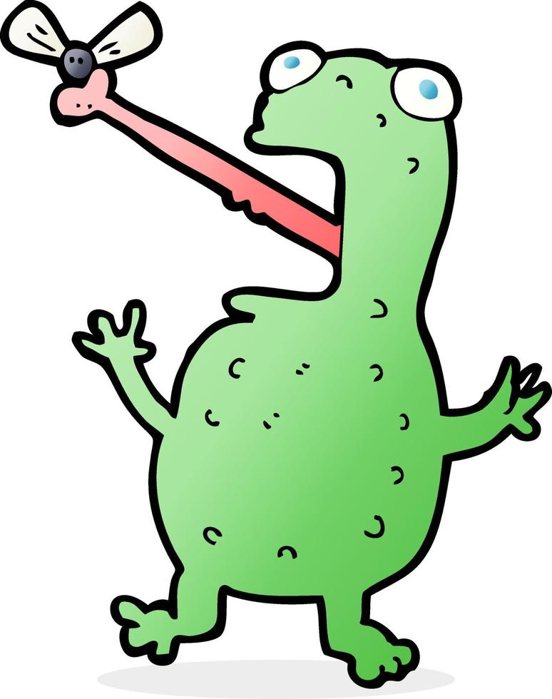 cartoon frog catching fly vector