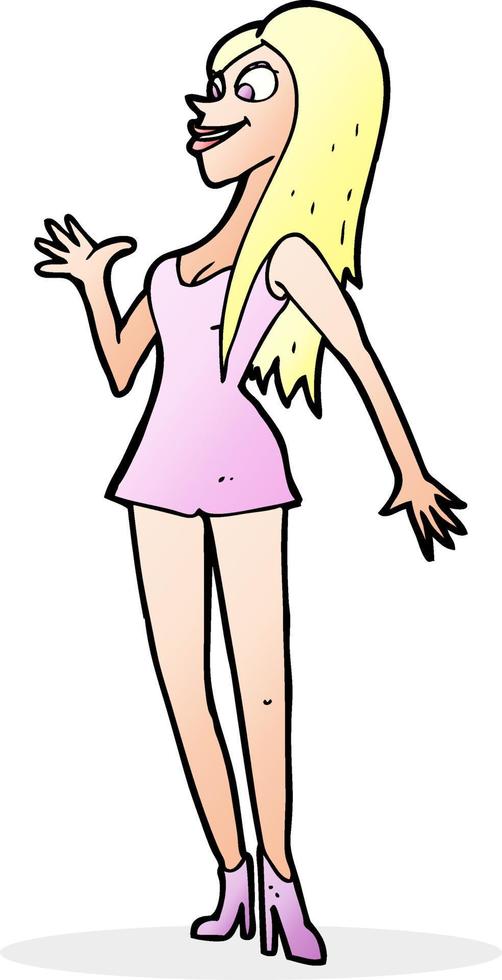 mujer de dibujos animados en vestido rosa vector
