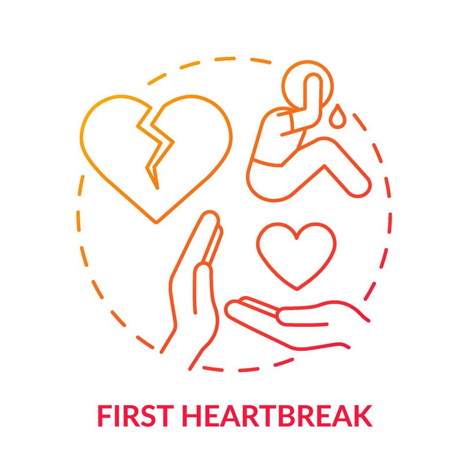 First heartbreak red gradient concept icon. Teenage issue abstract idea thin line illustration. Broken heart. Heartbreaking experience. Isolated outline drawing. vector