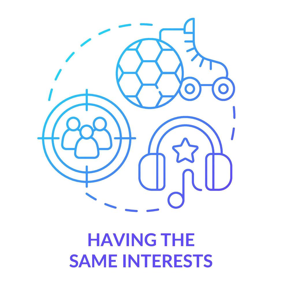 Having same interests blue gradient concept icon. Peer influence on teenage behavior abstract idea thin line illustration. Support friendships. Isolated outline drawing. vector