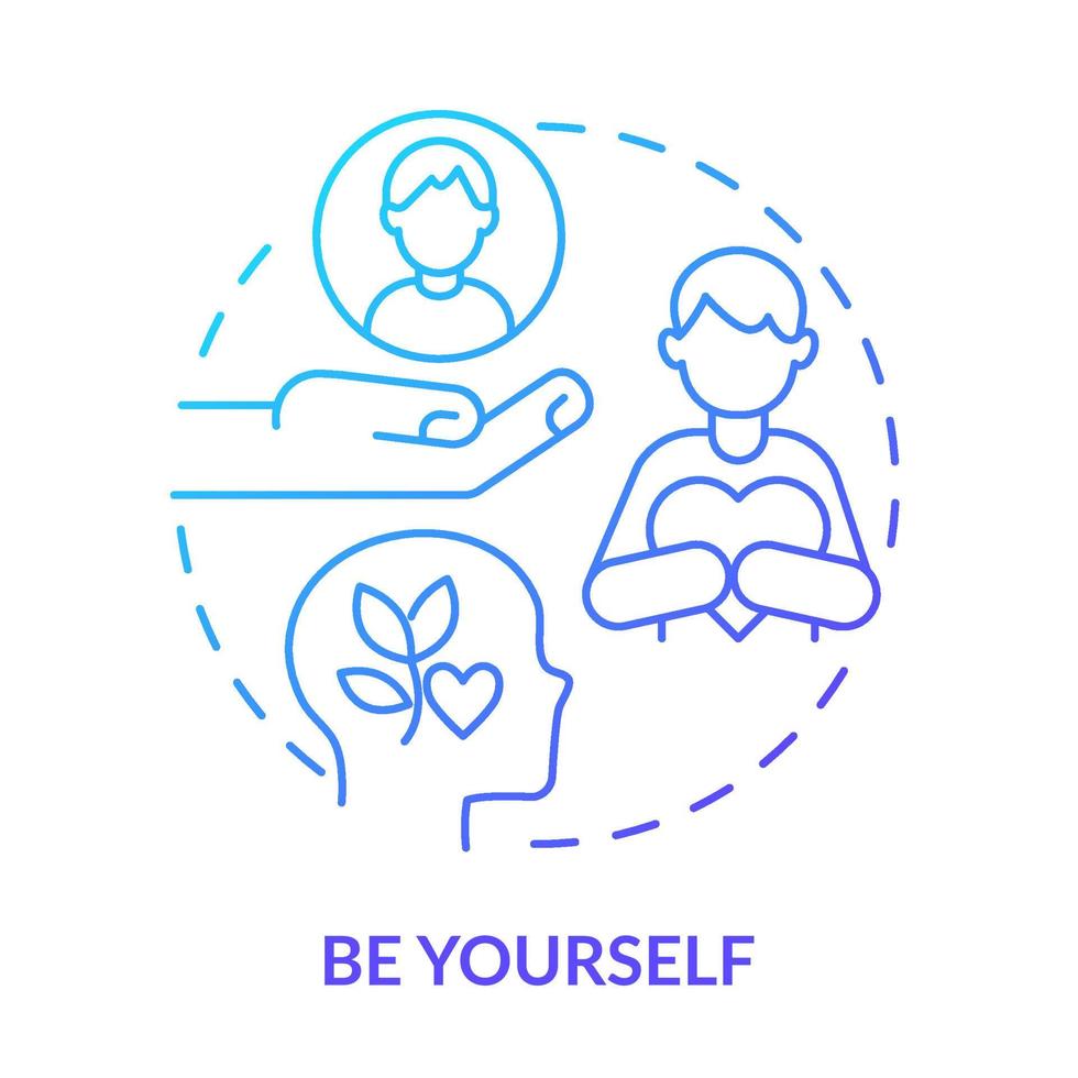 Be yourself blue gradient concept icon. Getting along with teenagers abstract idea thin line illustration. Boost self-esteem. Practice mindfulness. Isolated outline drawing. vector