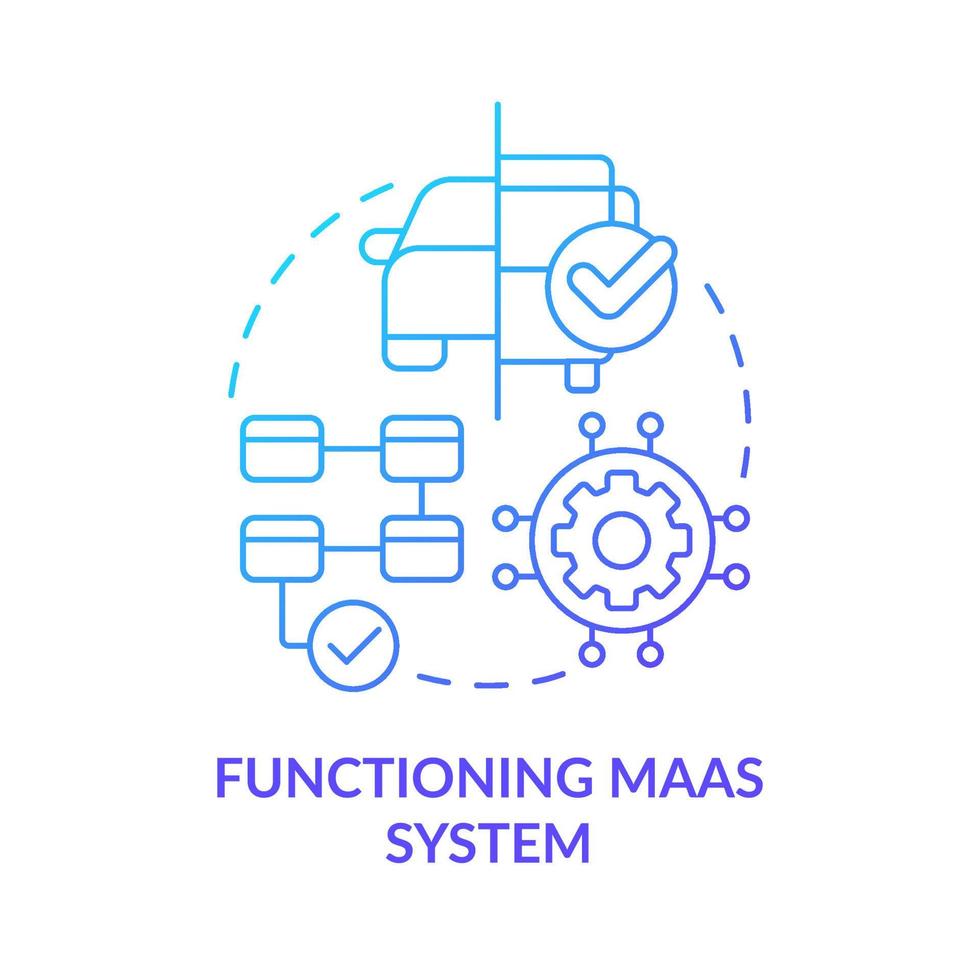 icono de concepto de gradiente azul del sistema maas en funcionamiento. calidad y accesibilidad. componente de introducción maas idea abstracta ilustración de línea delgada. dibujo de contorno aislado. vector