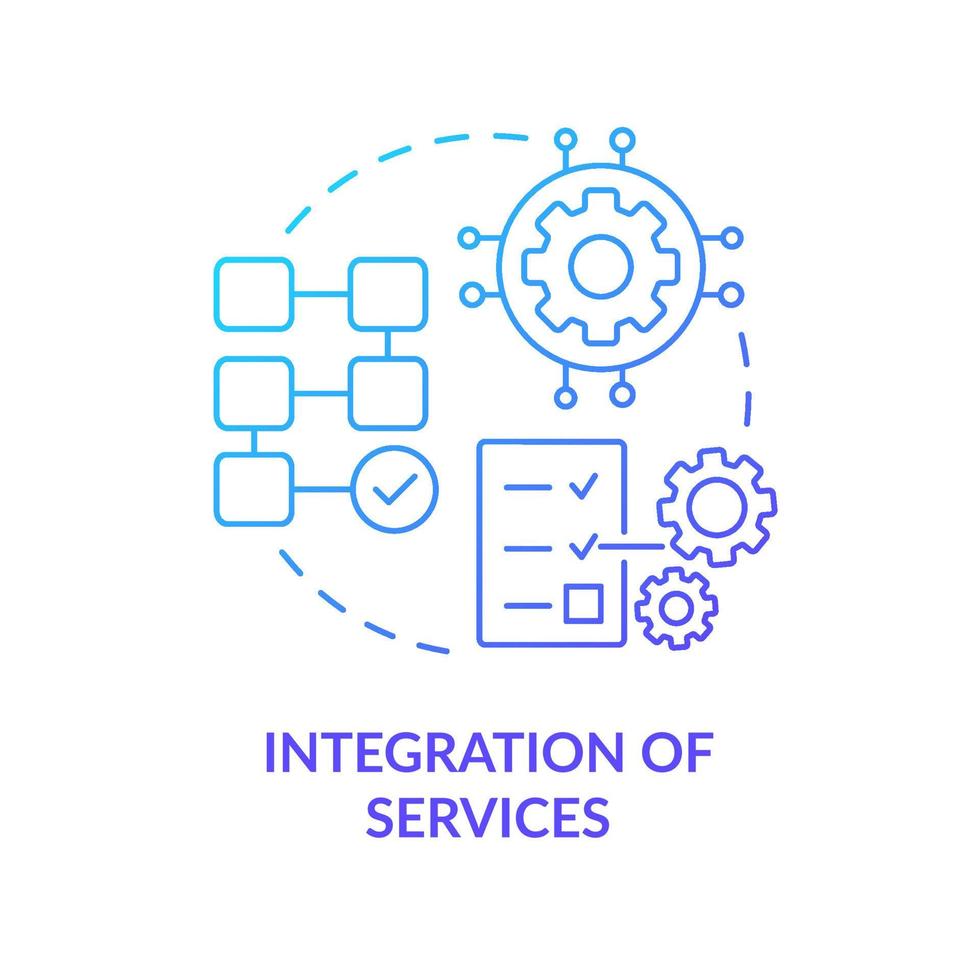 Integration of services blue gradient concept icon. Complex system. Maas concept component abstract idea thin line illustration. Isolated outline drawing. vector