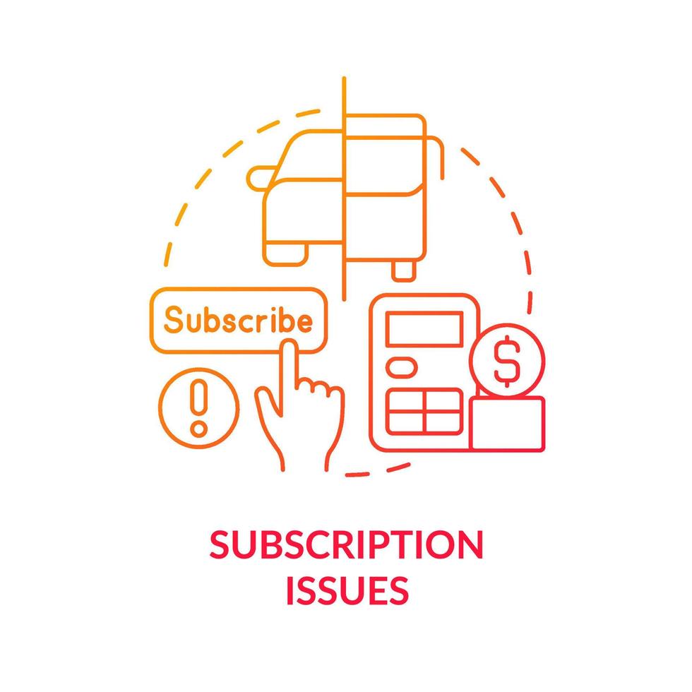 Subscription issues red gradient concept icon. Regular payment for transport package. Maas issue abstract idea thin line illustration. Isolated outline drawing. vector