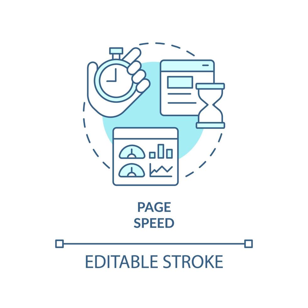 Page speed turquoise concept icon. Loading time of website pages. SEO ranking factor abstract idea thin line illustration. Isolated outline drawing. Editable stroke. vector