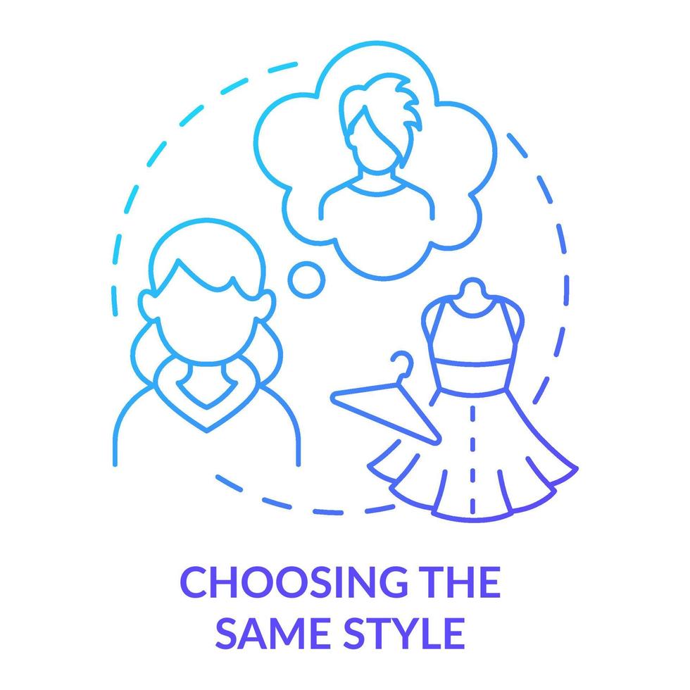 Choosing same style blue gradient concept icon. Peer pressure on teens abstract idea thin line illustration. Adopt friend type of dress. Isolated outline drawing. vector