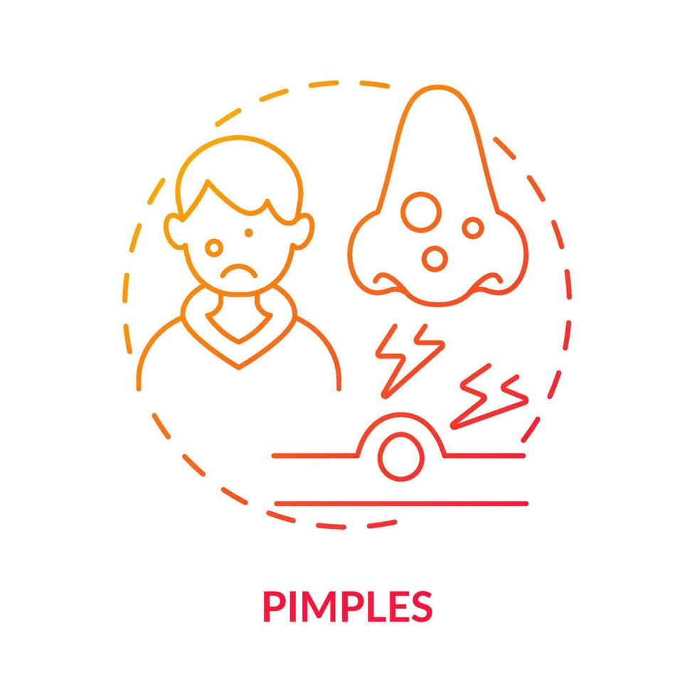 Pimples red gradient concept icon. Problem facing teens abstract idea thin line illustration. Forehead acne. Whiteheads and blackheads. Isolated outline drawing. vector