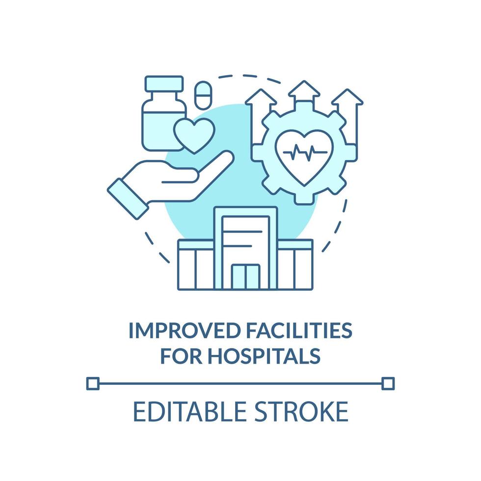 Improved facilities for hospitals turquoise concept icon. Way to healthcare redesign abstract idea thin line illustration. Isolated outline drawing. Editable stroke. vector