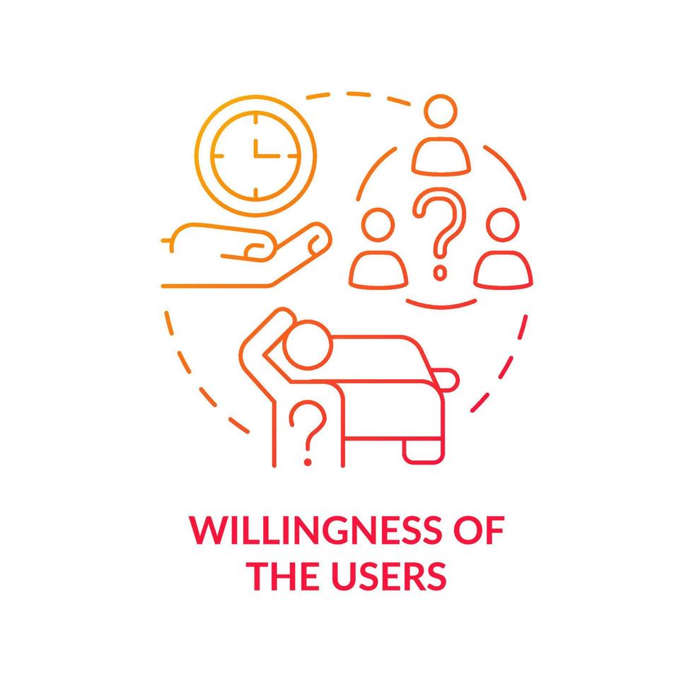 Willingness of users red gradient concept icon. Change customers travel habits. Maas issue abstract idea thin line illustration. Isolated outline drawing. vector