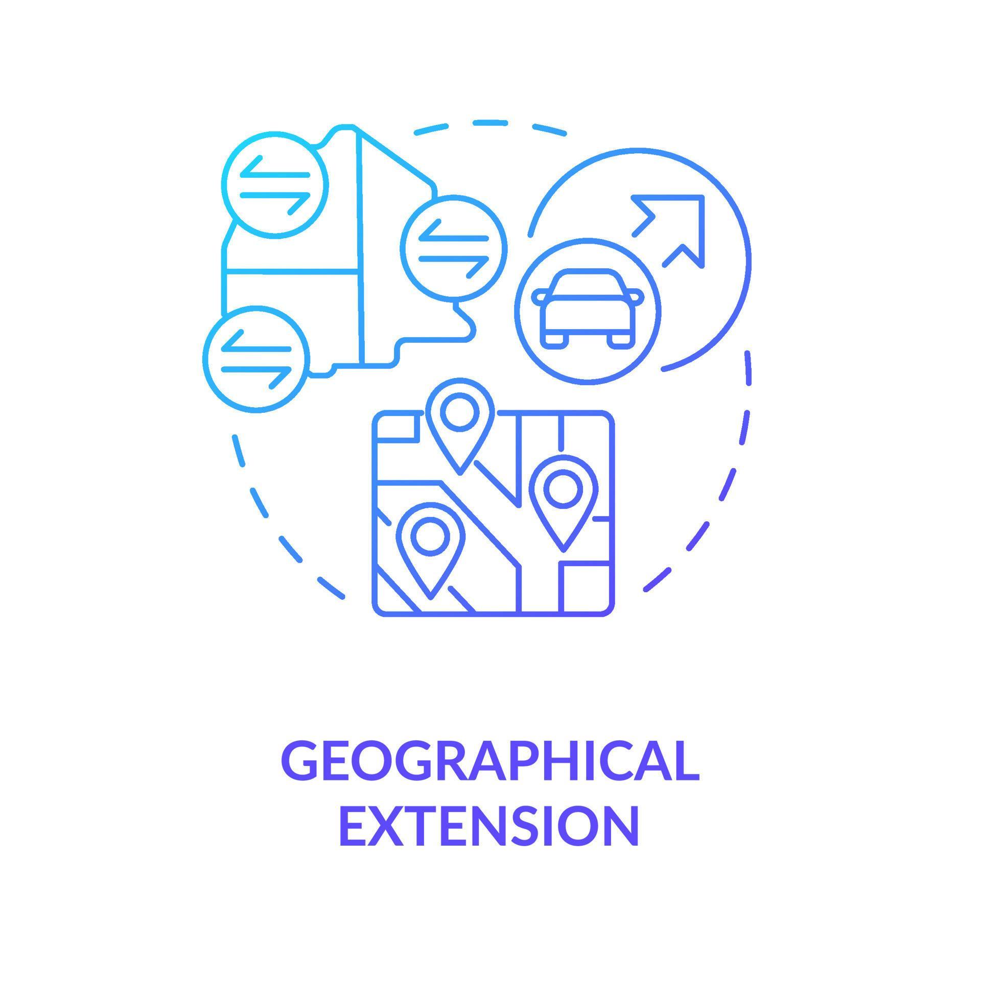 Geographical extension blue gradient concept icon. Infrastructure