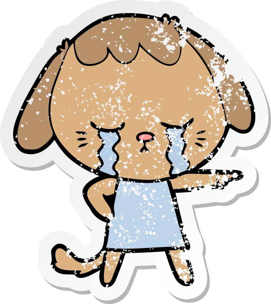 distressed sticker of a cartoon crying dog vector