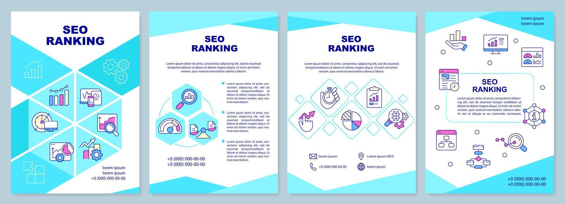 Search engine optimization ranking brochure template. Leaflet design with linear icons. Editable 4 vector layouts for presentation, annual reports.