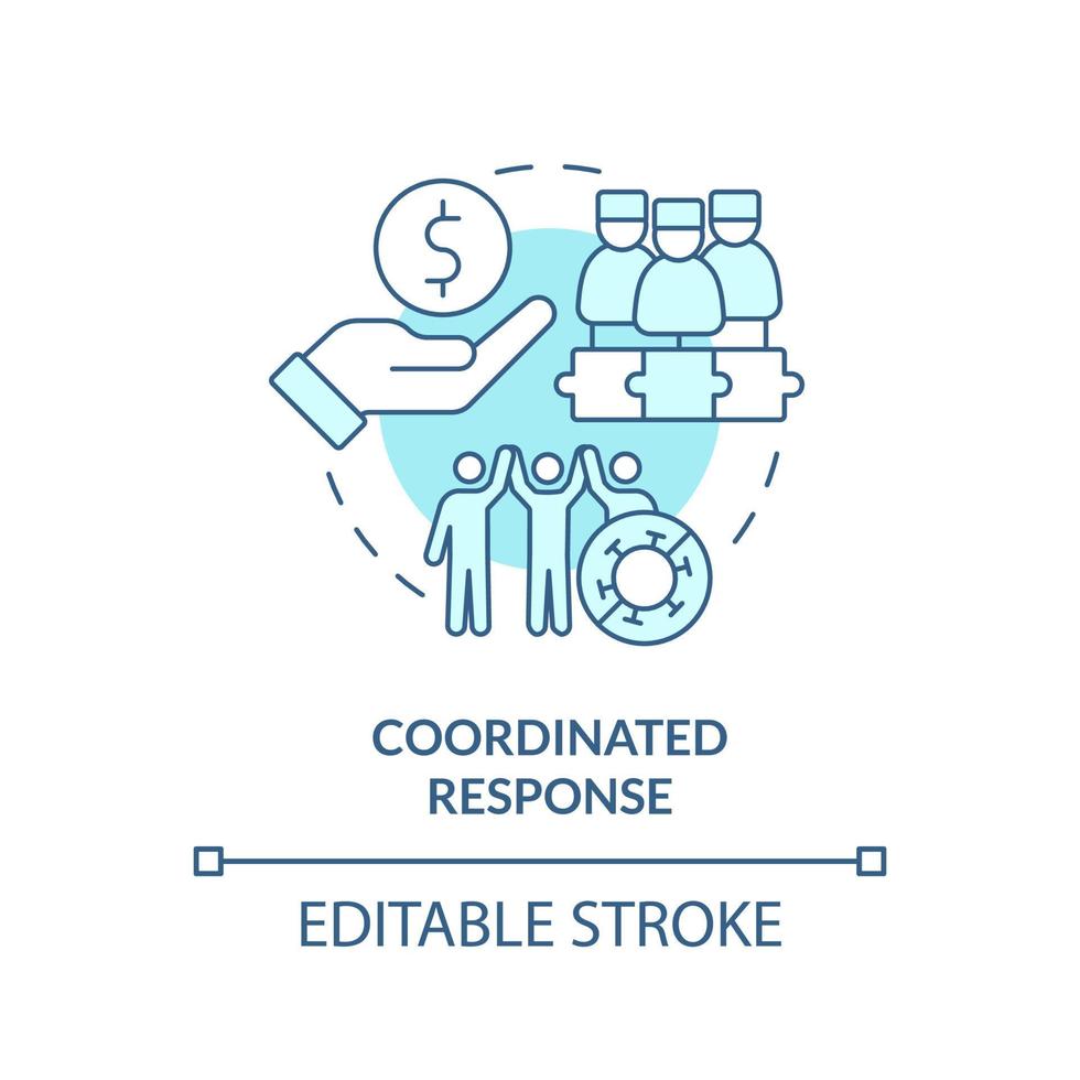 Coordinated response turquoise concept icon. Future pandemic outbreaks preparedness abstract idea thin line illustration. Isolated outline drawing. Editable stroke. vector