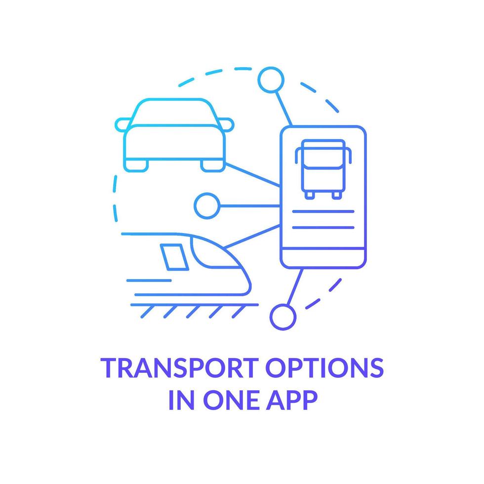 Transport options in one app blue gradient concept icon. Mobile phone application. Maas perk abstract idea thin line illustration. Isolated outline drawing. vector