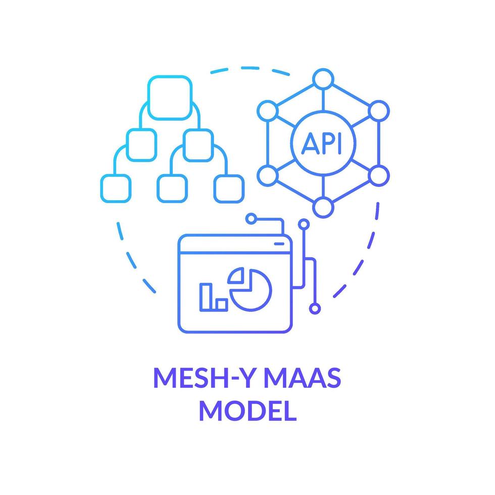 Mesh-y Maas model blue gradient concept icon. Approaches combination. Mobility as service model abstract idea thin line illustration. Isolated outline drawing. vector