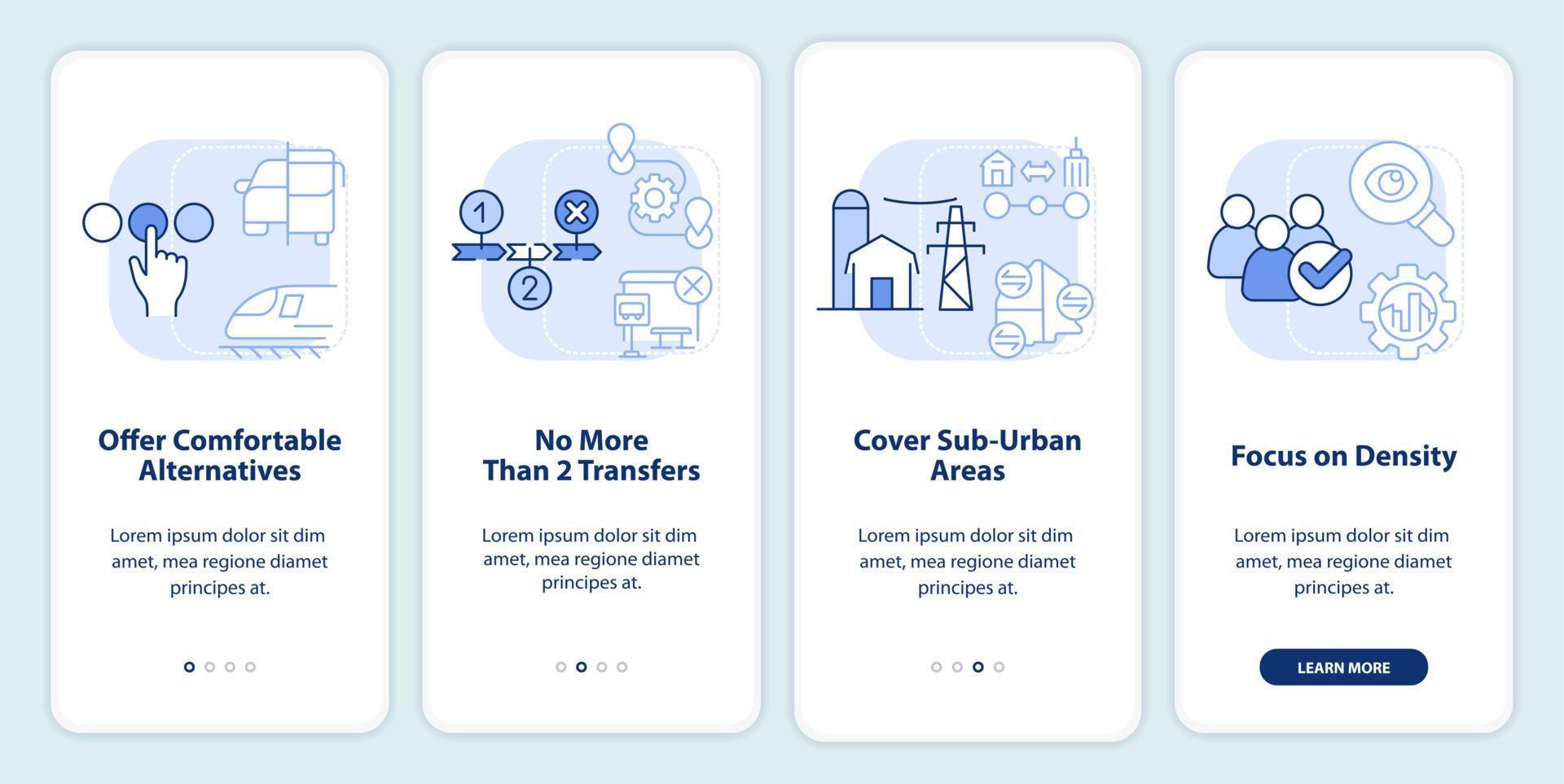 Building mobility services light blue onboarding mobile app screen. Walkthrough 4 steps editable graphic instructions with linear concepts. UI, UX, GUI template. vector