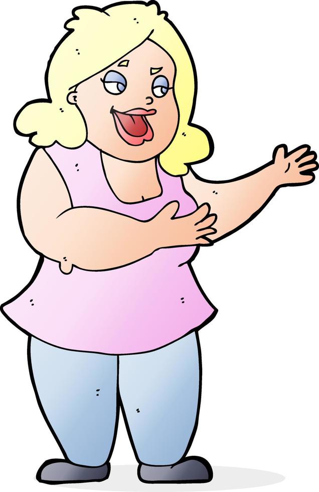 mujer gorda feliz de dibujos animados vector