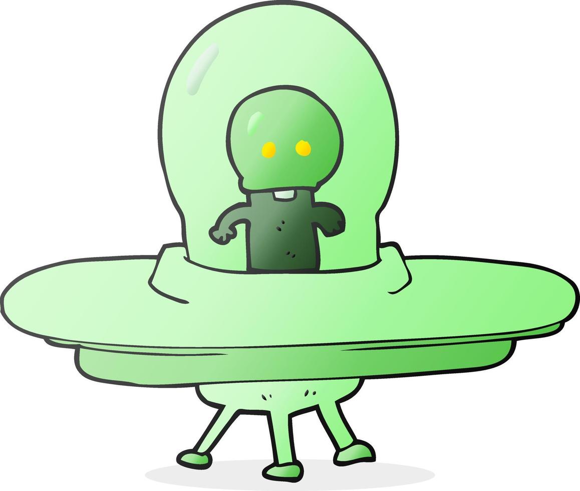 cartoon alien in flying saucer vector