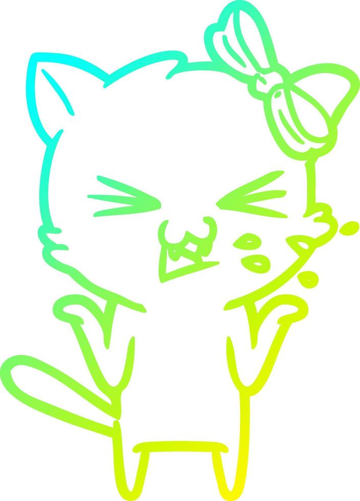 gato de dibujos animados de dibujo de línea de gradiente frío vector