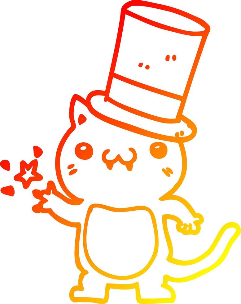 gato de dibujos animados de dibujo de línea de gradiente cálido con sombrero de copa vector