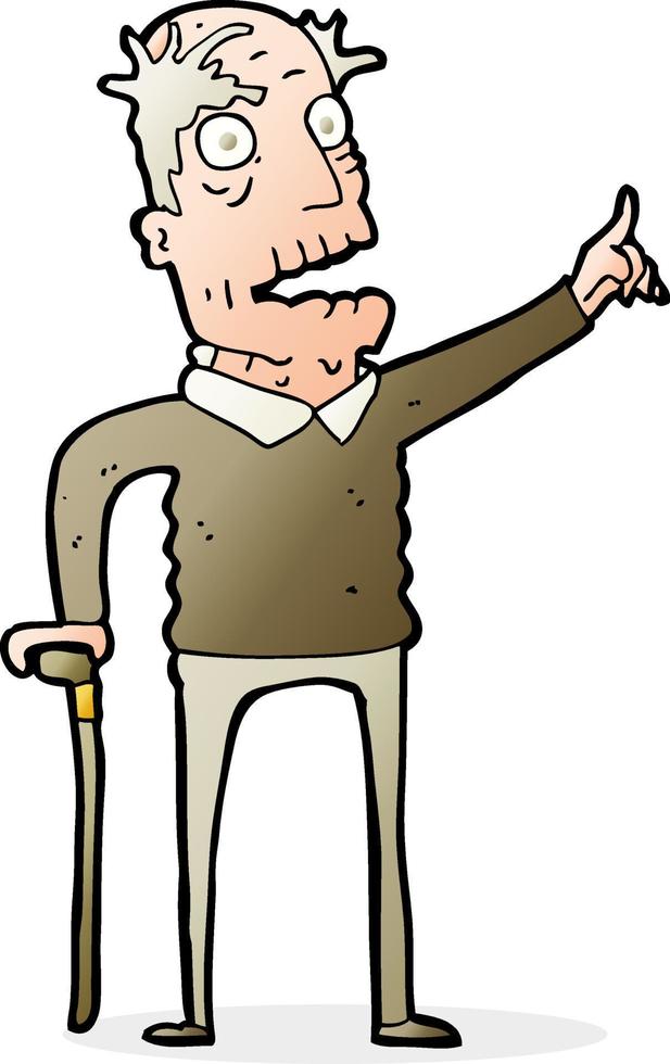 cartoon old man with walking stick vector