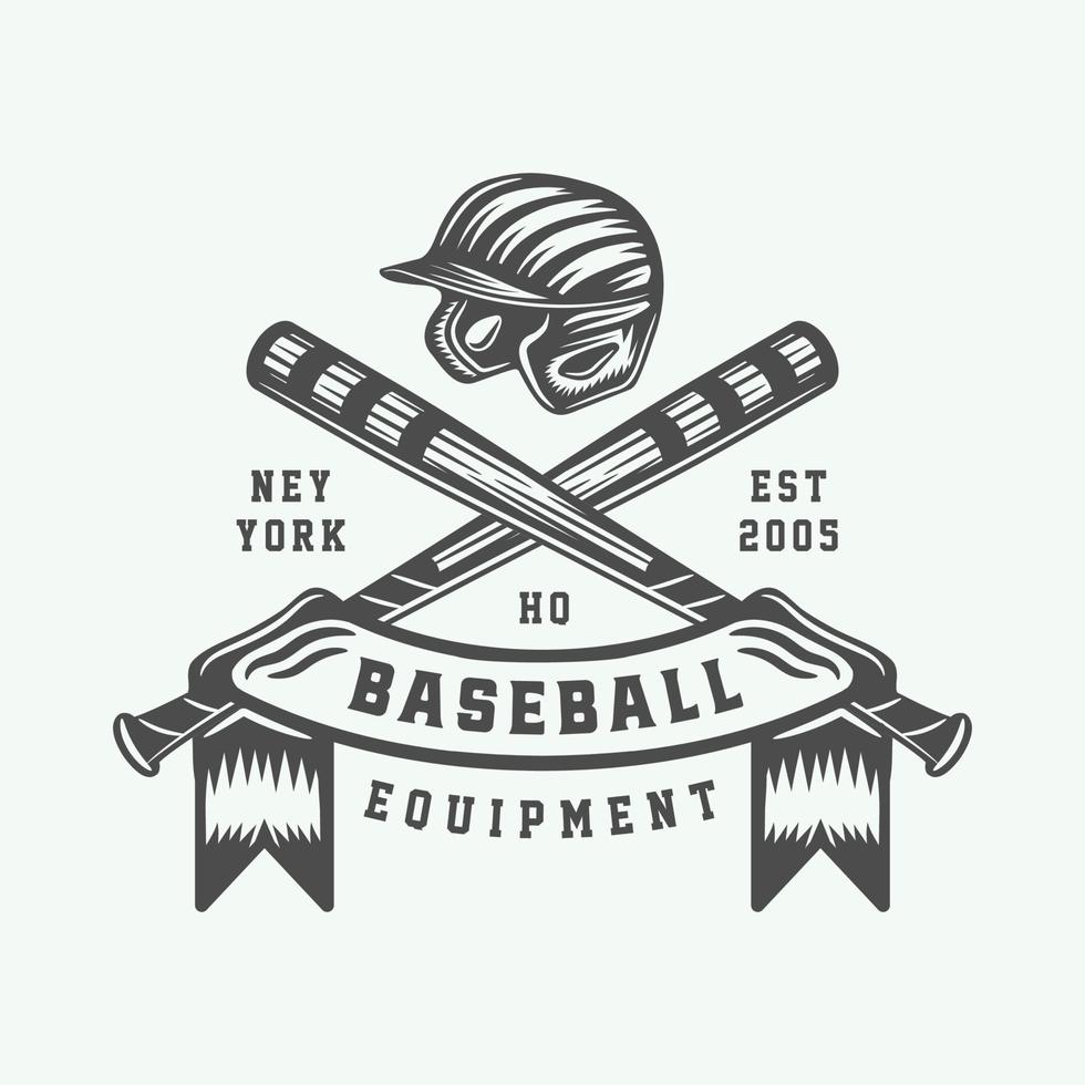 Vintage baseball sport logo, emblem, badge, mark, label. Monochrome Graphic Art Illustration Vector