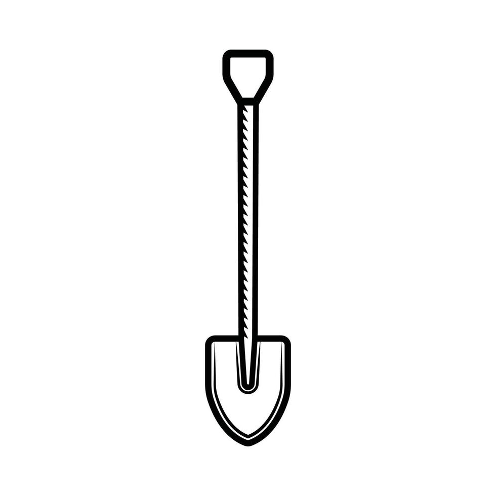 Vintage retro shovel for camping. Can be used like emblem, logo, badge, label. mark, poster or print. Monochrome Graphic Art. vector