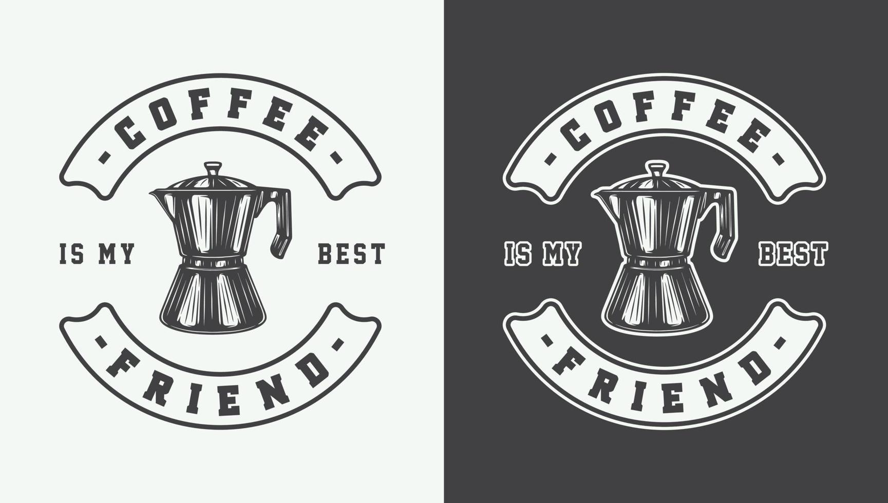 Set of vintage retro style coffee emblems, logos, badges. Can be used like poster or print. Monochrome Graphic Art. Vector Illustration. Detailed woodcut style design.