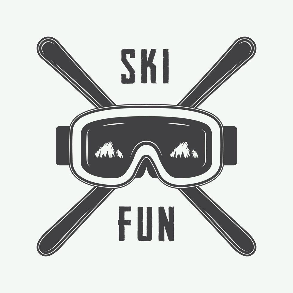 logotipo, emblema, placa, etiqueta o marca de agua vintage de esquí o deportes de invierno con máscara en estilo retro. ilustración vectorial vector