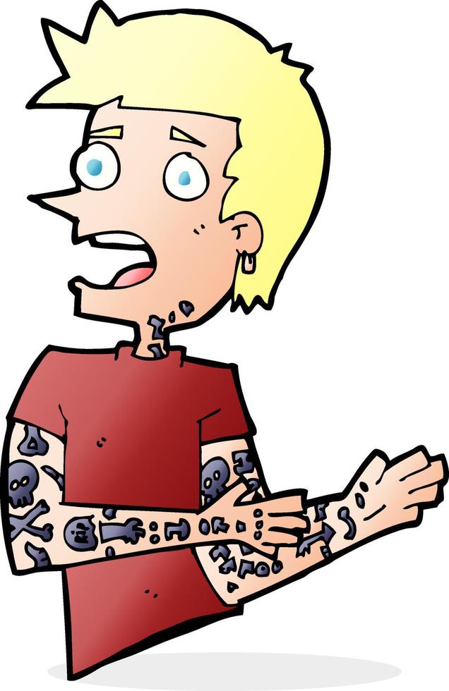 caricatura, hombre, con, tatuajes vector