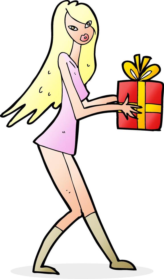 cartoon fashion girl with present vector