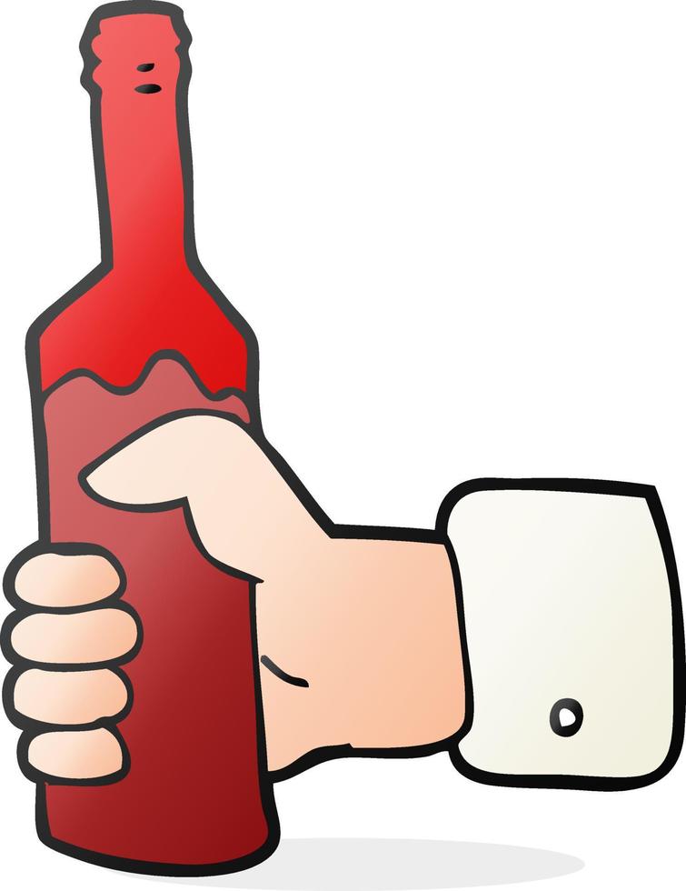 cartoon hand holding bottle of wine vector