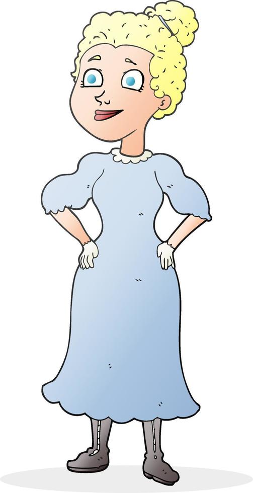 cartoon victorian woman in dress vector