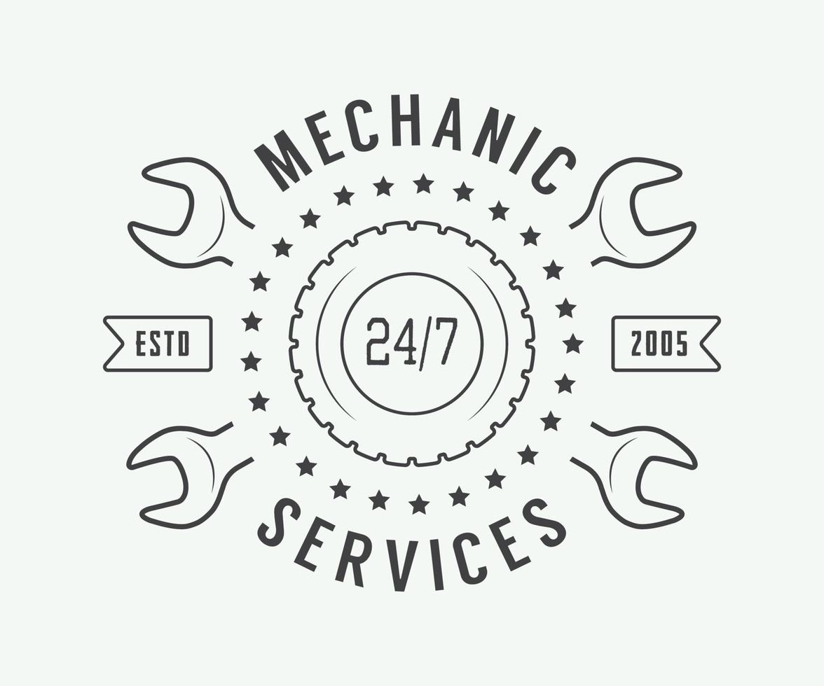 Vintage mechanic label, emblem and logo. Vector illustration