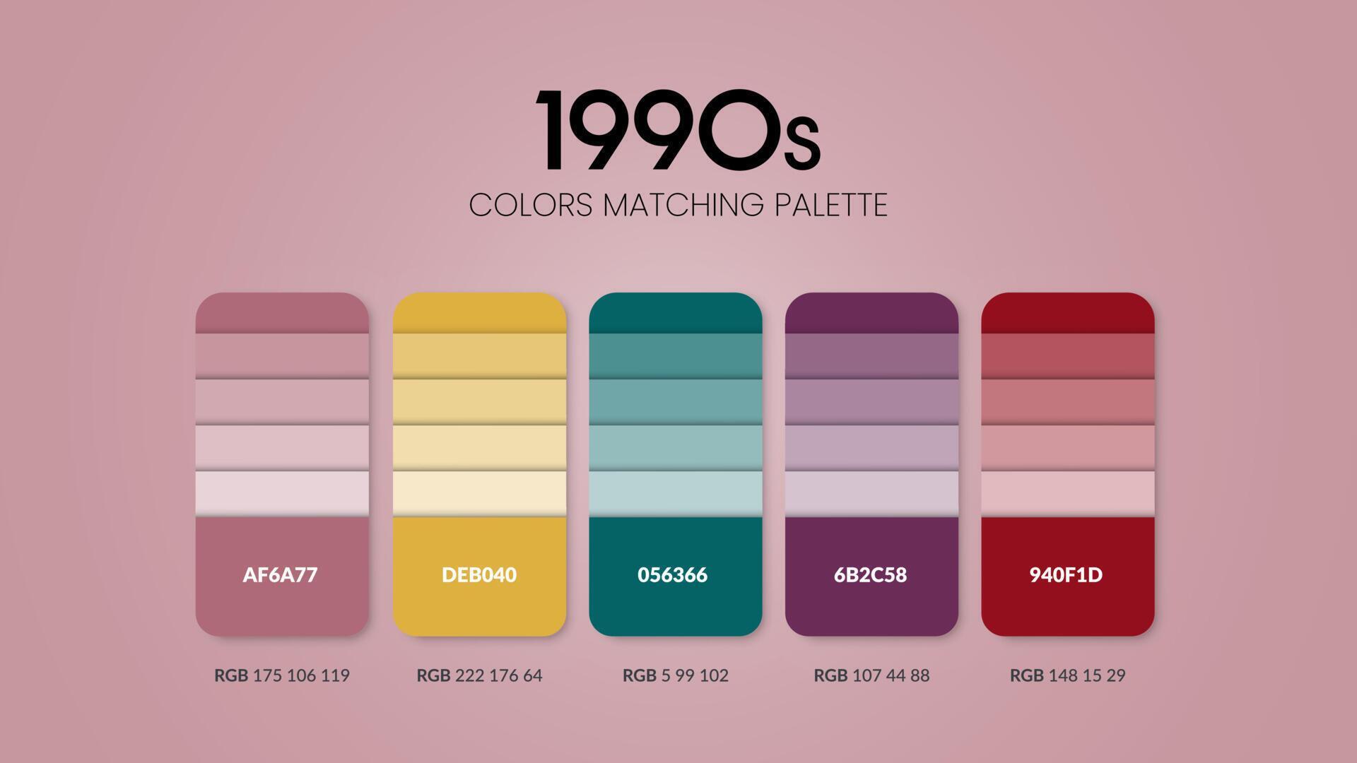 1990s colour schemes ideas. Color Trends combinations and palette guide. Example of table color 