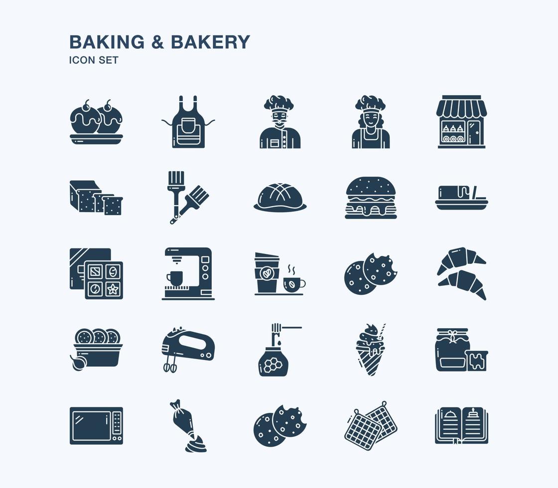 Baking and Bakery solid icon set vector